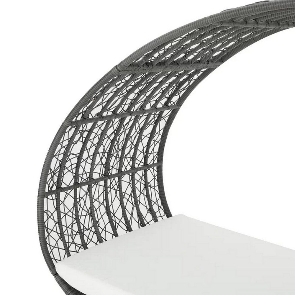 Outdoor Canopy Daybed, Gray Faux Rattan Frame with White Cushions