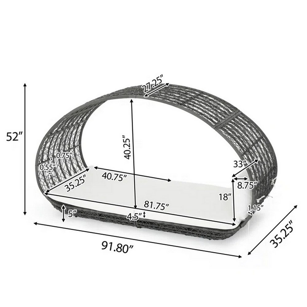 Outdoor Canopy Daybed, Gray Faux Rattan Frame with White Cushions