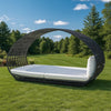 Outdoor Canopy Daybed, Gray Faux Rattan Frame with White Cushions