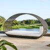 Outdoor Canopy Daybed, Gray Faux Rattan Frame with White Cushions