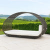 Outdoor Canopy Daybed, Gray Faux Rattan Frame with White Cushions