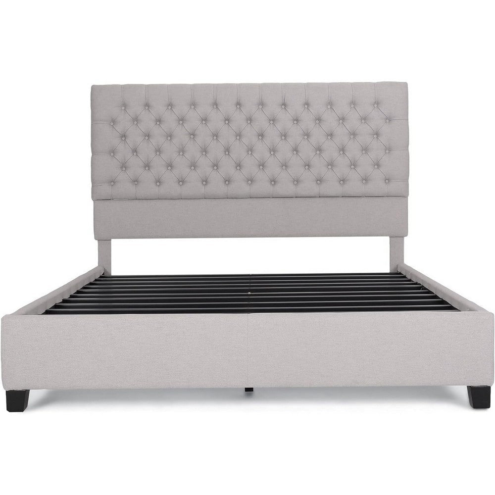Amare Platform Queen Size Bed Button Tufted Light Gray Polyester BM324441
