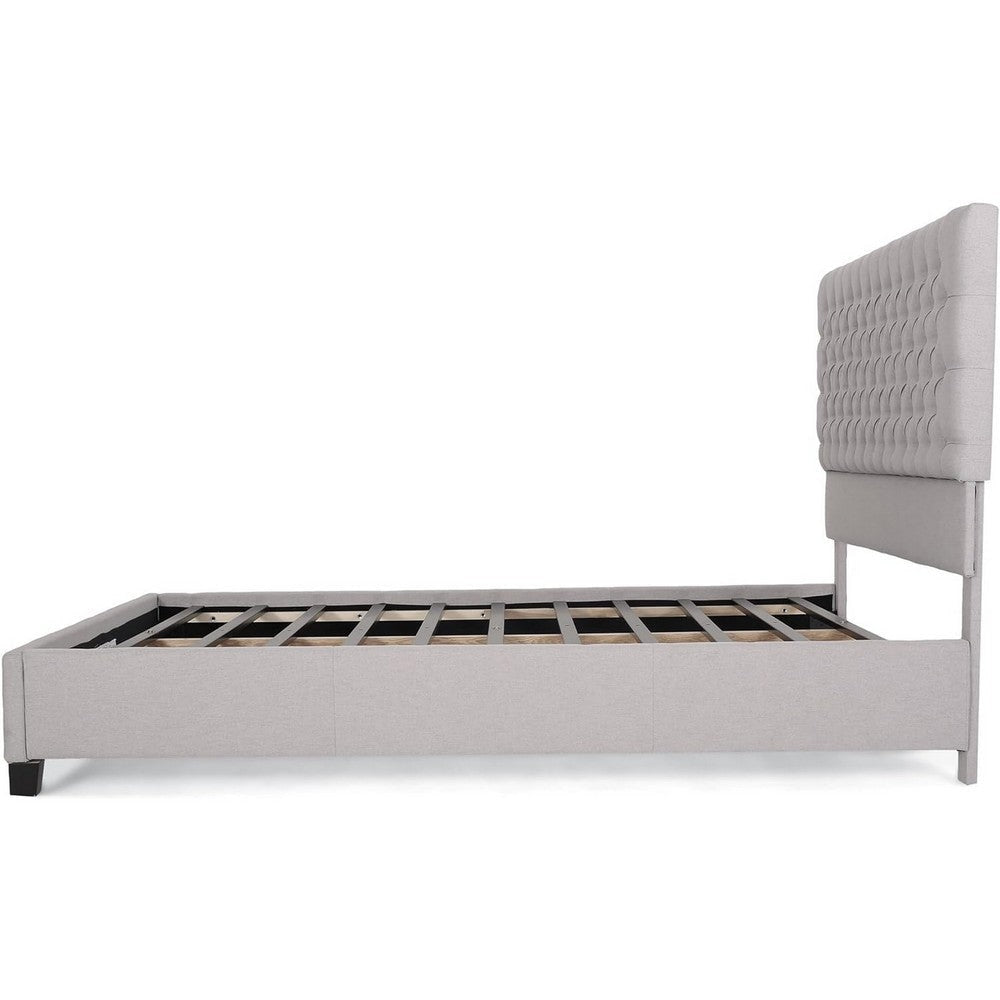 Amare Platform Queen Size Bed Button Tufted Light Gray Polyester BM324441