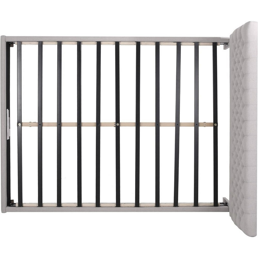Amare Platform Queen Size Bed, Button Tufted Light Gray Polyester