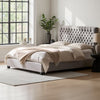 Amare Platform Queen Size Bed, Button Tufted Light Gray Polyester