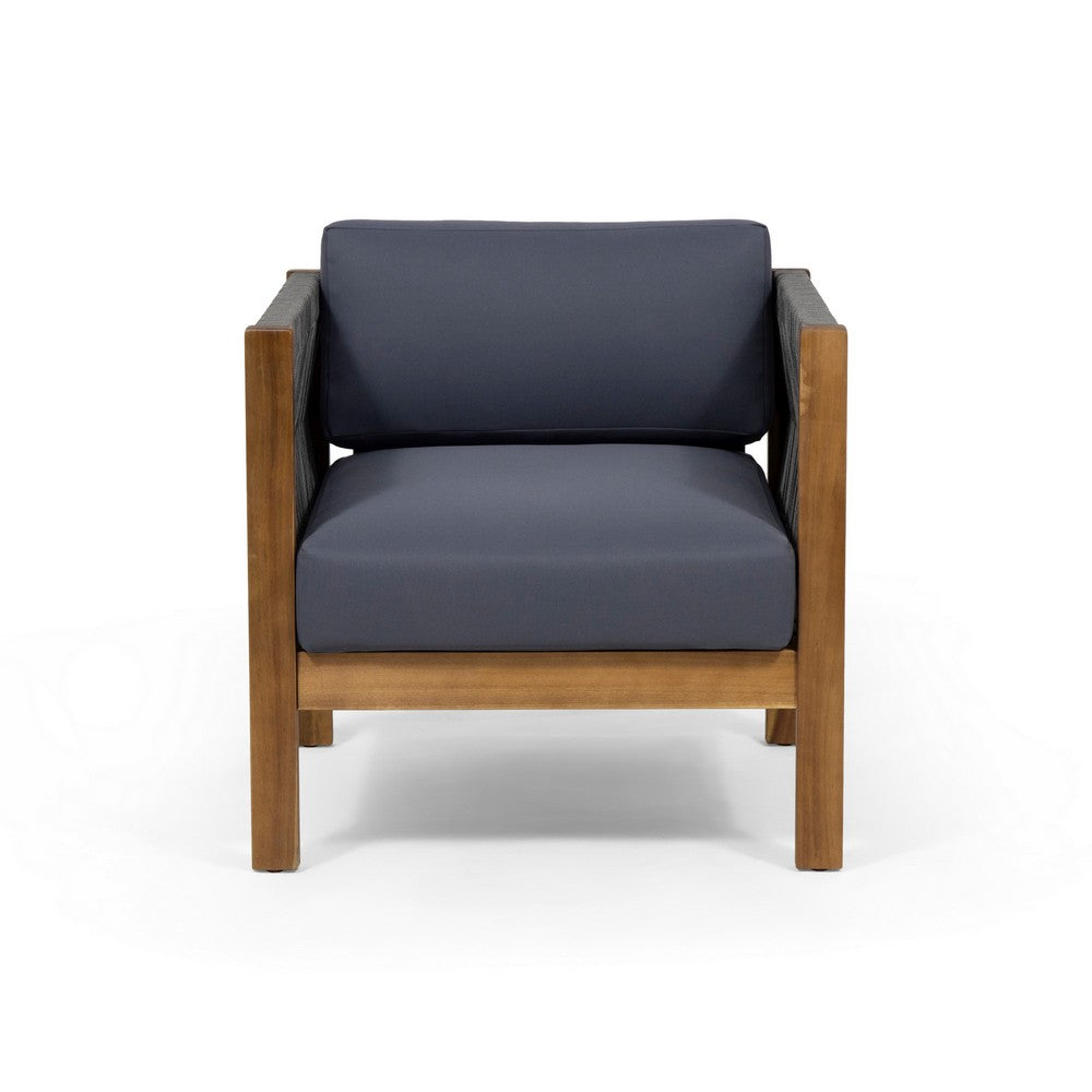 Outdoor Accent Chair Set of 2, Rope Weaving, Teak Brown Acacia Wood