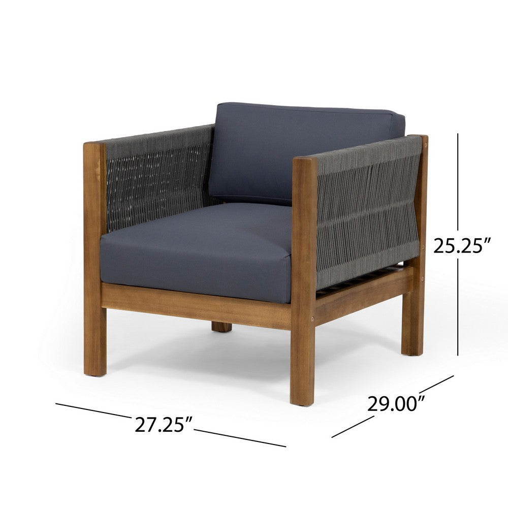 Outdoor Accent Chair Set of 2, Rope Weaving, Teak Brown Acacia Wood