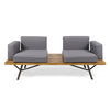 Outdoor Loveseat and Coffee Table Set, Acacia Wood, Black Iron, Gray