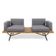 Outdoor Loveseat and Coffee Table Set, Acacia Wood, Black Iron, Gray