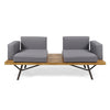 Outdoor Loveseat and Coffee Table Set Acacia Wood Black Iron Gray BM324443