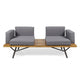 Outdoor Loveseat and Coffee Table Set Acacia Wood Black Iron Gray BM324443