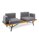 Outdoor Loveseat and Coffee Table Set, Acacia Wood, Black Iron, Gray