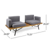 Outdoor Loveseat and Coffee Table Set, Acacia Wood, Black Iron, Gray