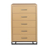 Tall Dresser Chest with 5 Drawers, Black Iron Base, Natural Brown Wood