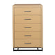 Tall Dresser Chest with 5 Drawers, Black Iron Base, Natural Brown Wood