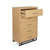 Tall Dresser Chest with 5 Drawers, Black Iron Base, Natural Brown Wood