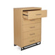 Tall Dresser Chest with 5 Drawers, Black Iron Base, Natural Brown Wood