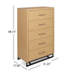 Tall Dresser Chest with 5 Drawers, Black Iron Base, Natural Brown Wood