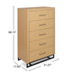 Tall Dresser Chest with 5 Drawers, Black Iron Base, Natural Brown Wood