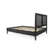 Queen Bed, Cane Rattan Upholstered Headboard, Dark Gray Acacia Wood