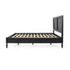 Queen Bed, Cane Rattan Upholstered Headboard, Dark Gray Acacia Wood