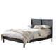 Queen Bed, Cane Rattan Upholstered Headboard, Dark Gray Acacia Wood