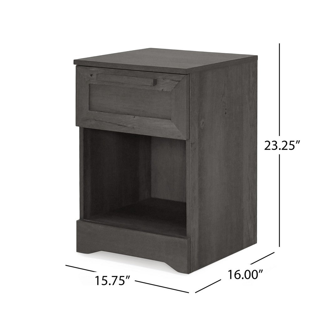 Vinie Nightstand with 1 Drawer and Shelf, Modern Taupe Gray Finish