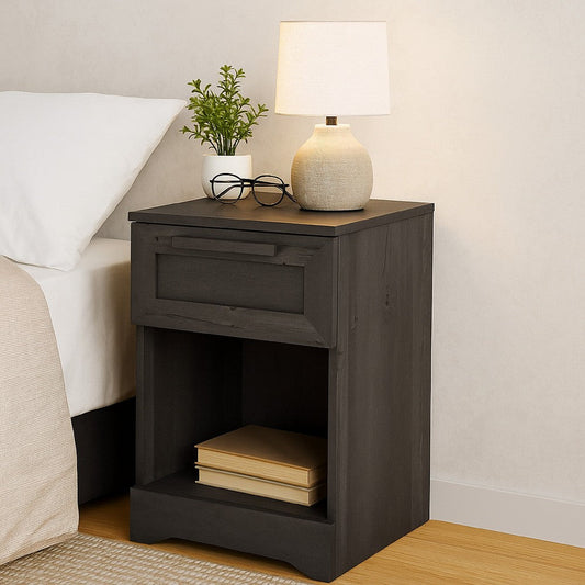 Vinie Nightstand with 1 Drawer and Shelf Modern Taupe Gray Finish BM324446