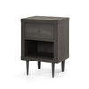 Minie Nightstand with 1 Drawer, Shelf, Rubberwood Legs, Modern Gray