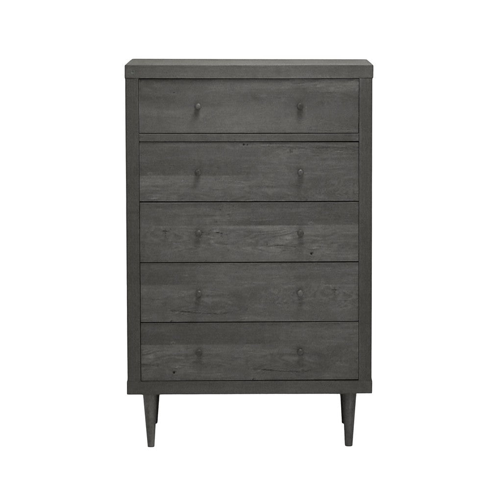 Minie Tall Dresser Chest 5 Drawers Rubberwood Legs Modern Gray BM324448