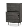 Minie Tall Dresser Chest, 5 Drawers, Rubberwood Legs, Modern Gray