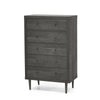 Minie Tall Dresser Chest, 5 Drawers, Rubberwood Legs, Modern Gray
