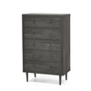 Minie Tall Dresser Chest, 5 Drawers, Rubberwood Legs, Modern Gray