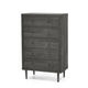 Minie Tall Dresser Chest, 5 Drawers, Rubberwood Legs, Modern Gray