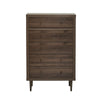 Minie Tall Dresser Chest, 5 Drawers, Rubberwood, Modern Walnut Brown