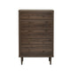 Minie Tall Dresser Chest, 5 Drawers, Rubberwood, Modern Walnut Brown