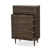 Minie Tall Dresser Chest, 5 Drawers, Rubberwood, Modern Walnut Brown