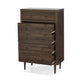Minie Tall Dresser Chest, 5 Drawers, Rubberwood, Modern Walnut Brown