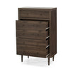 Minie Tall Dresser Chest 5 Drawers Rubberwood Modern Walnut Brown BM324449