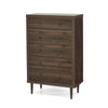 Minie Tall Dresser Chest, 5 Drawers, Rubberwood, Modern Walnut Brown