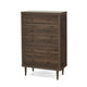 Minie Tall Dresser Chest, 5 Drawers, Rubberwood, Modern Walnut Brown