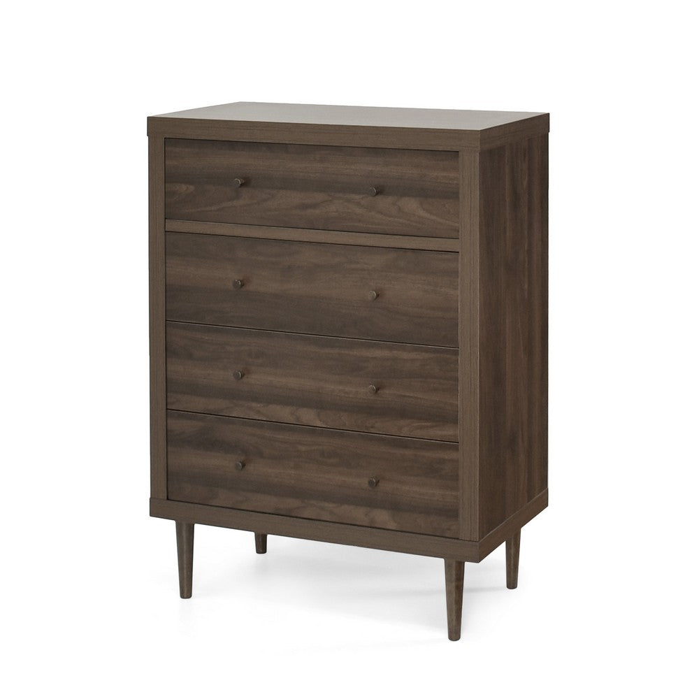 Minie Dresser Chest with 4 Drawers, Rubberwood Legs, Walnut Brown