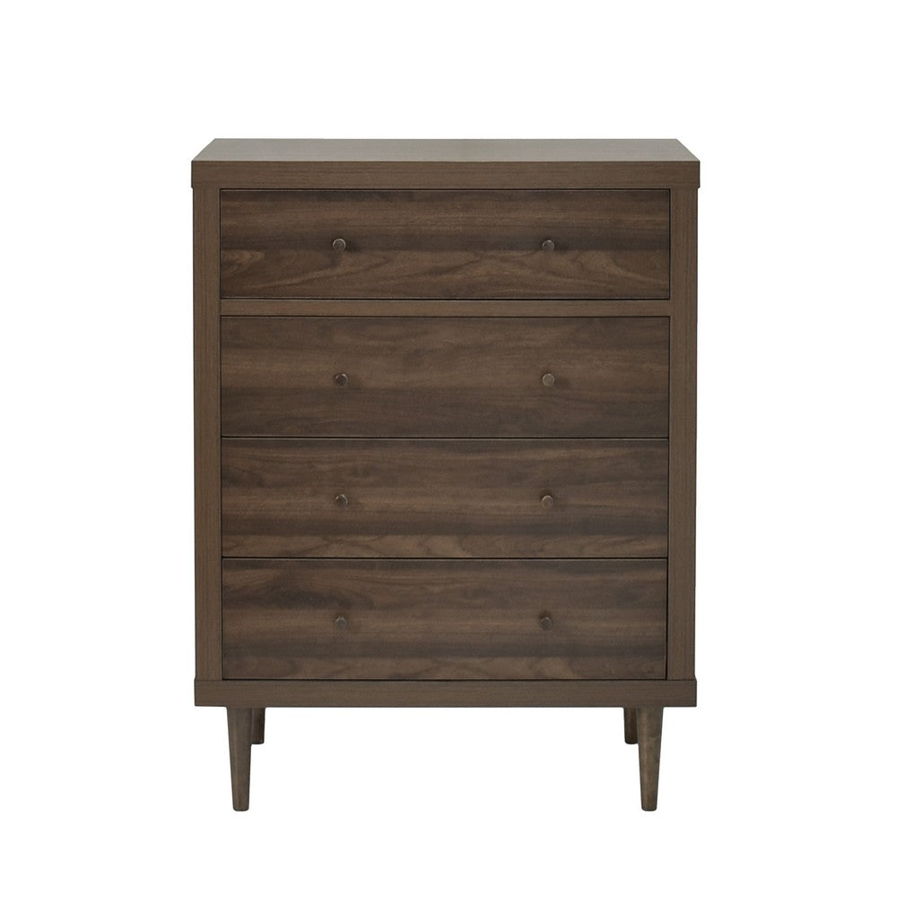 Minie Dresser Chest with 4 Drawers, Rubberwood Legs, Walnut Brown