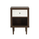 Minie Nightstand with 1 Drawer, Shelf, Modern White and Walnut Brown