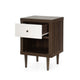 Minie Nightstand with 1 Drawer, Shelf, Modern White and Walnut Brown