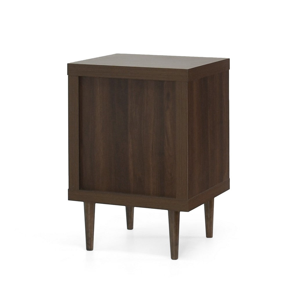 Minie Nightstand with 1 Drawer, Shelf, Modern White and Walnut Brown