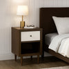 Minie Nightstand with 1 Drawer, Shelf, Modern White and Walnut Brown