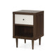 Minie Nightstand with 1 Drawer, Shelf, Modern White and Walnut Brown