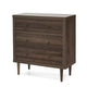 Minie Nightstand with 3 Drawers, Rubberwood Legs, Walnut Brown Wood