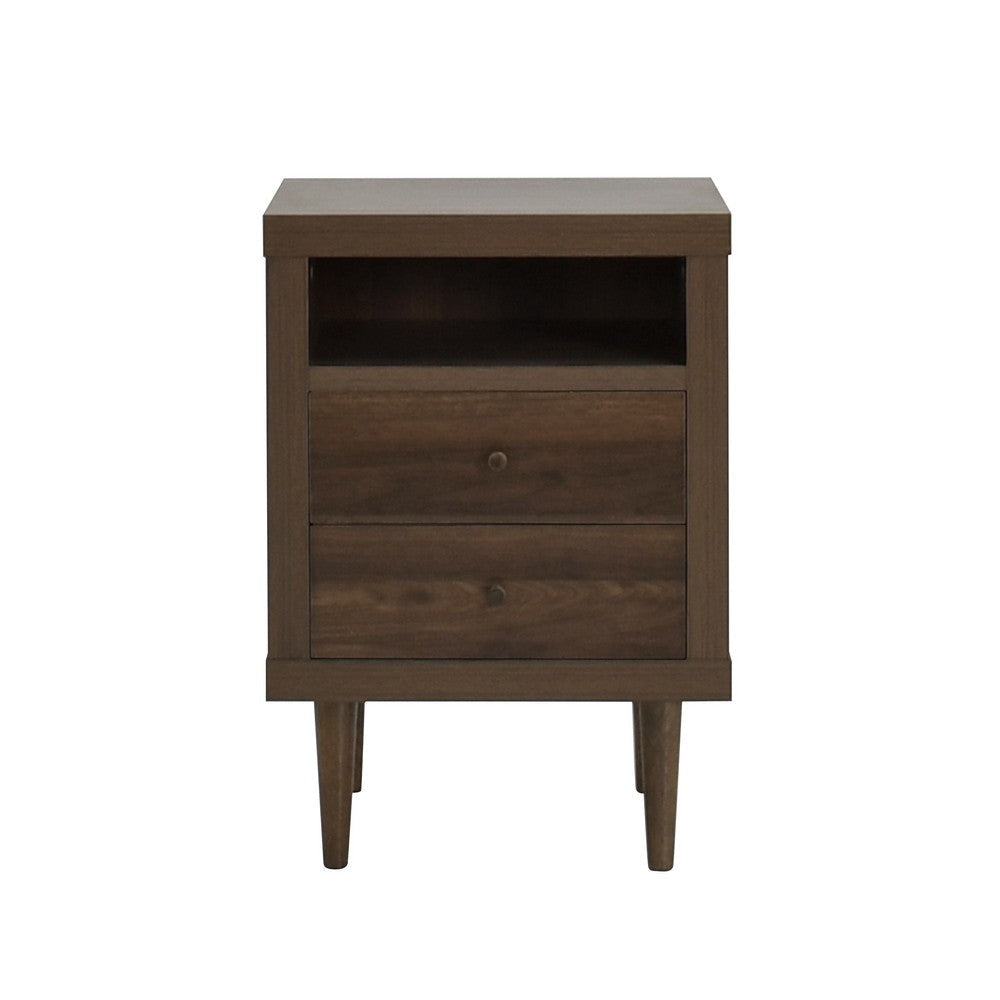 Minie Nightstand with 2 Drawers Shelf Rubberwood Legs Walnut Brown